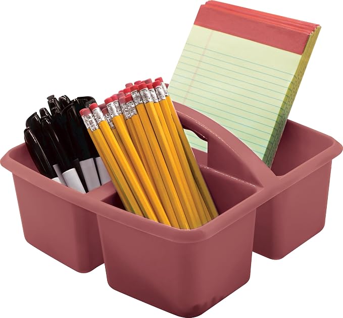 Teacher Created Resources Deep Rose Portable Plastic Storage Caddy 6-Pack for Classrooms, Kids Room, and Office Organization, 3 Compartments - Image 2