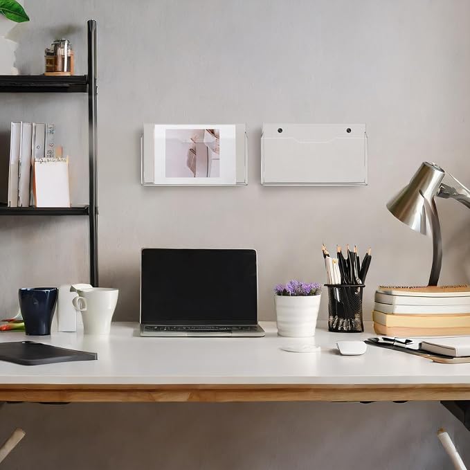Feifeiya 2Pcs Clear Acrylic File Holder Wall Mount Mail Magazine Organizer File Holders with Screw Wall Office Document Storage Magazine Brochure(14"x8.3"x1.2",Horizontal,Clear) - Image 5