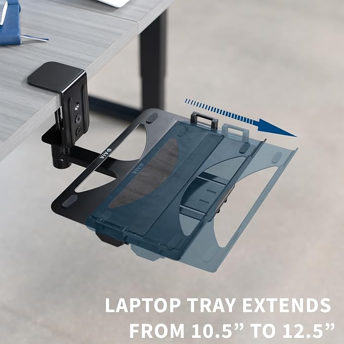 VIVO Clamp-on 12 x 9 inch Rotating Laptop Tray, Extra Sturdy Single Desk Swivel Clamp, Ergonomic Typing, Black, MOUNT-LAP1CB - Image 7