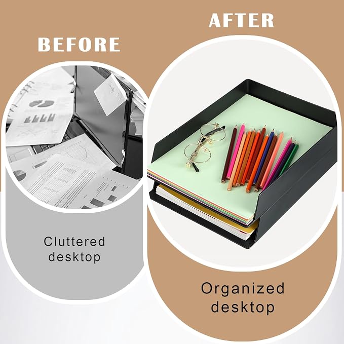 12 Pcs Stackable Paper Trays Rectangular Plastic Desk Holder Desktop Document File Organizer Storage Letter for Office Classroom (Black) - Image 4