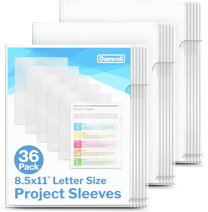 Dunwell Clear Folders for Documents, Plastic 8.5x11 File Sleeves, 36 Pack | Document Protection, Filing, Storage, Organization, Transparent Pockets, Durable Letter Size Holder by Dunwell
