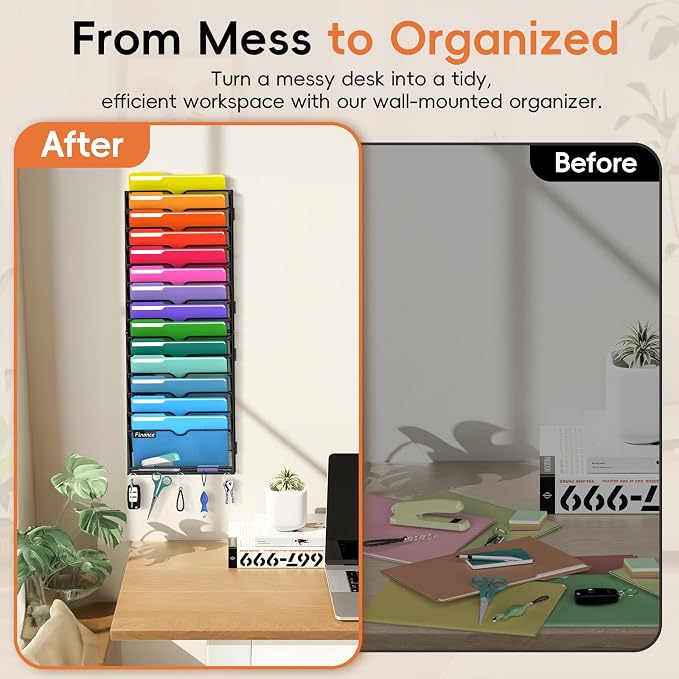 15-Tier Wall File Organizer with Hook, Hanging File Organizer Black | Wall-mounted mail storage holds papers, folders, files, clipboards and magazines, assembly required for office or home use. - Image 6