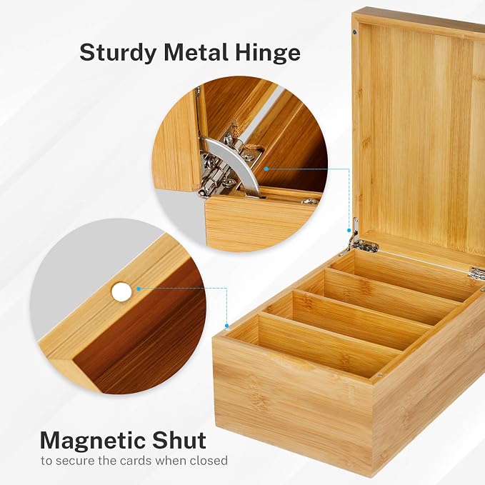 MaxGear Bamboo Business Card Organizer for 4" x 6" Cards | Index Card Holder for Desk, Index Cards Box with A-Z Tabs, Holds 600 Cards, Desktop Organizers for Home, Office - Image 3