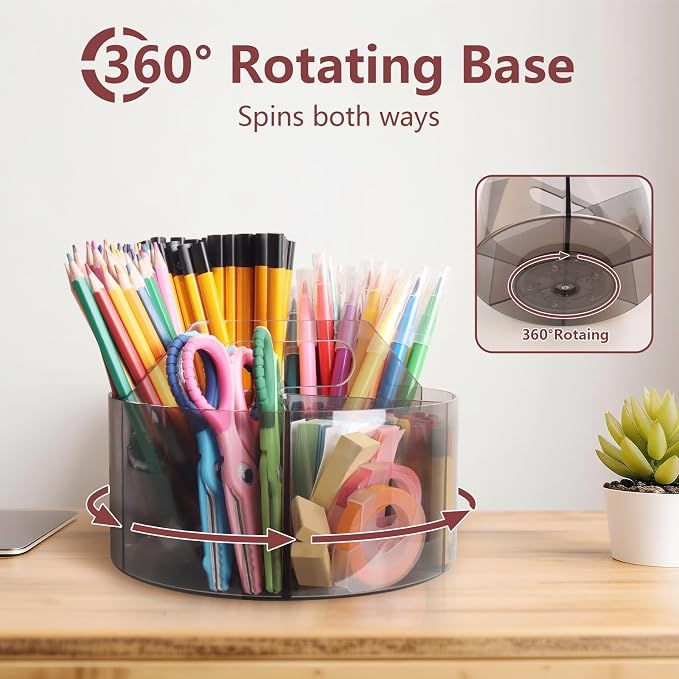 250pcs Acrylic Pencil Holder Marker Organizer, 360-Degree Rotating Pen Holder, Crayon Organizers for Kids Pencil Organizer Caddy Art Supply Kids Desk Organizers for Office Home School, Black - Image 3