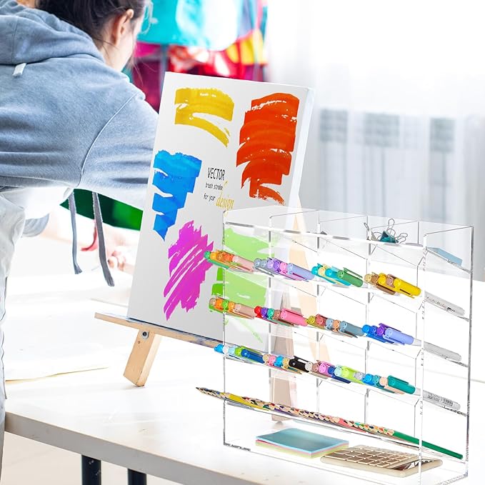 MotiMind Acrylic Pen Organizer Storage for 250 Markers Vertical Marker Organizer Acrylic Pen Display Holder for Office Desk Desktop Stationery Pencil Storage, Clear, 13 x 4 x 12.4 Inch - Image 5