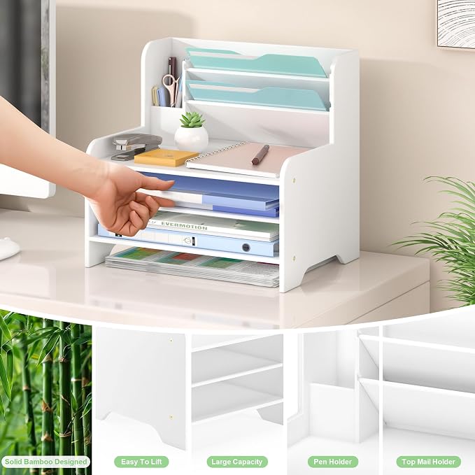 Bamboo File Organizer for Desk, Desktop Paper Tray and Mail Holder | Three open tiers keep A4/letter paper, folders, bills and mail sorted, visible and easy to reach while saving desk space - Image 6