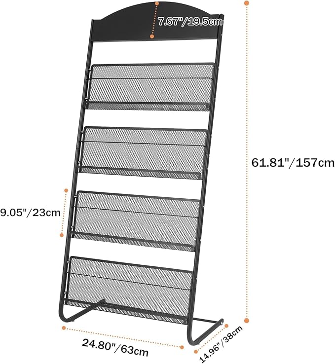 4-Tier Magazine Stand, 24.8'' Wide Iron Brochure Holder, Metal Newspaper & Literature Display Rack for Office, Waiting Room, Lobby, Classroom & Retail Store - Image 2