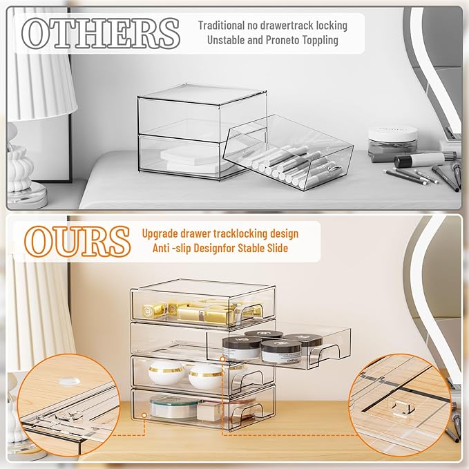 12 Pack Clear Stackable Storage Drawers,2.2'' Acrylic Drawer Organizers for Countertop,Office Supply Organizer and Makeup Organizer,Small Plastic Drawers For Pen,Art Crafts Storage,Stationary - Image 4