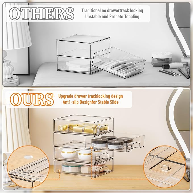 8 Pack Small Clear Stackable Storage Drawers,2.2'' Tall Desk Organization and Storage,Plastic Office Supply Organizer,Acrylic Storage Containers for Makeup,Hair Clip,Accessory,Pen,Art Crafts - Image 4