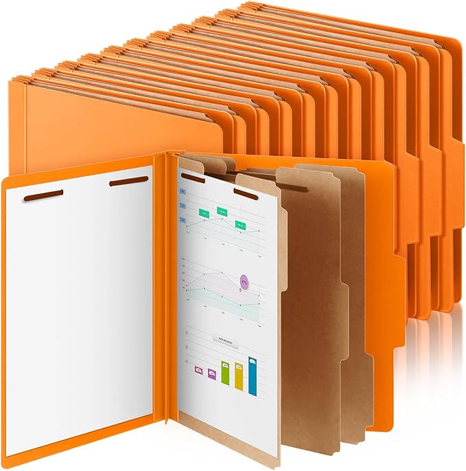 Skyygemm 24 Pcs Classification Folder Letter Size, 3 Divider File,Orange | Back to School Folder Supplies, Pressboard File with Fastener, Expanding Organizer Bulk for Teacher, Office, Employee, Staff by Skyygemm