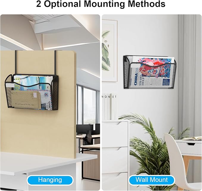 BOHDK Wall File Organizer, 1Single Pockets Mesh Hanging File Organizer, Mount Document Magazine Rack with Labels, Hanging File Folders for Office, Home and School, Black - Image 5