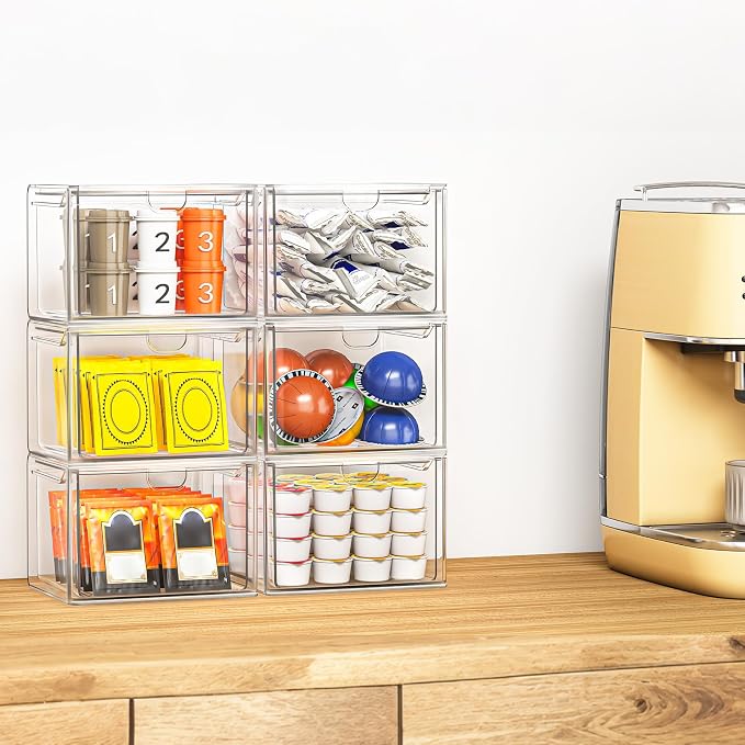 6-Pack Stackable Acrylic Storage Drawers, Small | Smooth-glide drawers, stackable, clear body, dustproof, wipe clean, 6 small, for art tools, makeup, under sink, pantry - Image 4