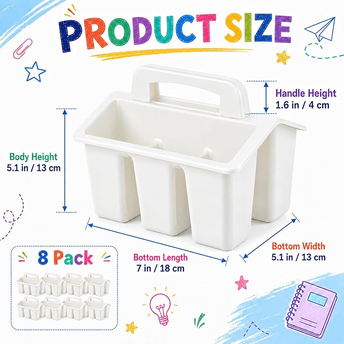 gisgfim 8 Pack Classroom Caddy Storage Basket with Handle 4 Compartment Storage Caddy Plastic Arts Crafts Caddies Protable Classroom Craft Caddies for Kids Schools Art Craft Supplies(White) - Image 2