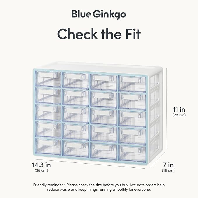 Blue Ginkgo 20-Drawer Storage Cabinet Organizer, Blue, Made in Korea | Stackable. Adjustable. Easy Visibility. - Image 2