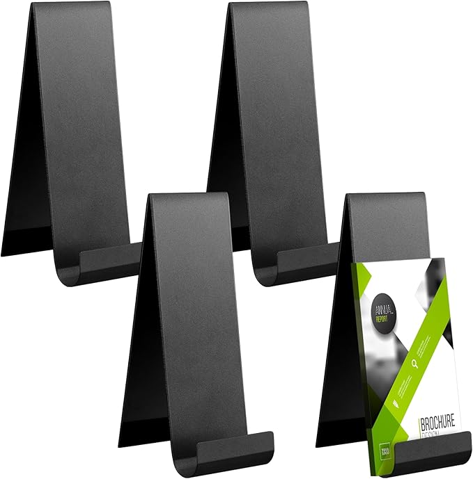 Yaocom 4 Pcs Metal Fancy Brochure Holder Display Flyer Brochure Holder Stand Table Vertical Countertop Literature Organizer for Booklets Pamphlet Magazine Menu Journals(Black) by Yaocom