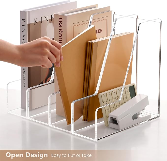 SANRUI 4 Pack Vertical File Holder, Acrylic Desk Organizer Magazine File Sorter for Magazines, Binders, Notebooks, Envelopes, Multi-purpose Clear Document Organizer Rack - Image 7