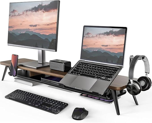 Fenge 42.5-Inch Monitor Stand Riser with Laptop, Phone & Headphone Holders | 10° Adjustable Laptop Holder, 2-Tier Storage, Dual Monitor or Monitor-Laptop Setup, Ideal for Multitasking, Gaming, Streaming by Fenge