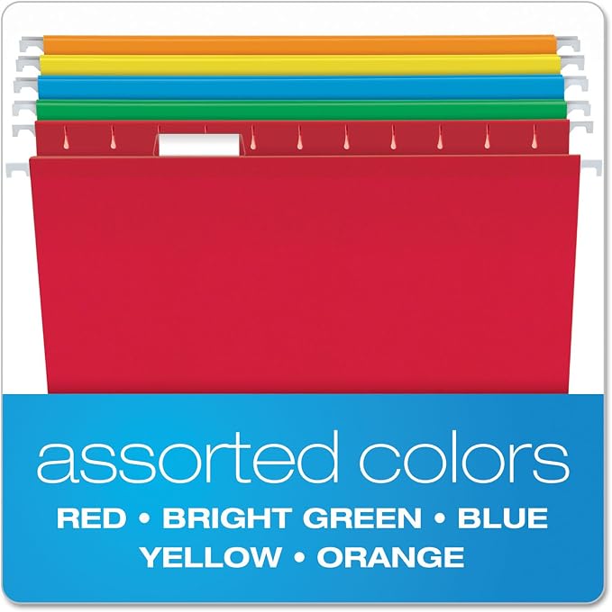 Hanging Folder, Reinforced, Bright Colors, 1/5 Tab, Letter, 25/Box (ESS415215AST) - Image 3