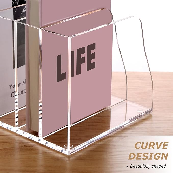 SANRUI Acrylic Magazine File Holder, 6 Vertical Compartments Desk Document Sorter Organizer, Clear Folder Rack Binder Bookstore Workspace Sorters for Office Accessories Organization Storage - Image 6