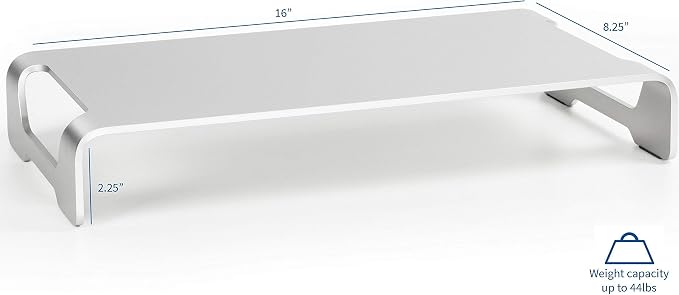 VIVO Silver Aluminum 16 inch Wide Monitor Riser, Ergonomic Desktop Stand, Modern Tabletop Organizer STAND-V000H - Image 2