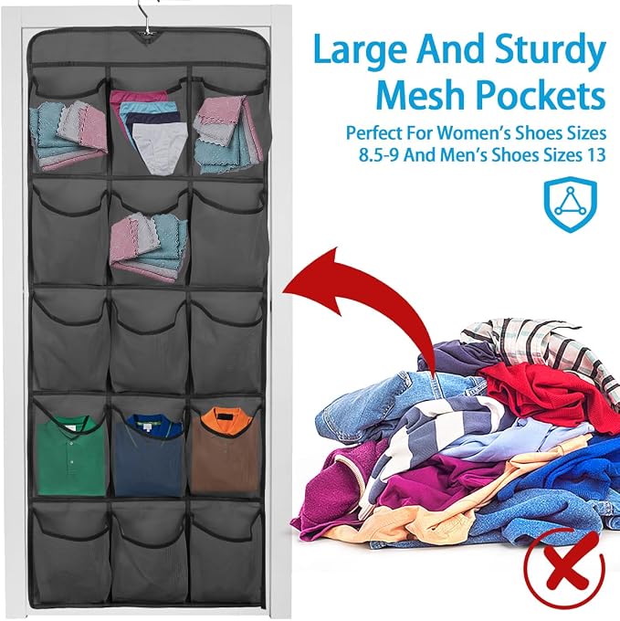 3Pcs 30 Large Pockets Dual Sided Hanging Shoe Organizer Double-Side Closet Storage Shelves with Rotating Hanger Space Saving Storage Bag Portable Shoe Rack Holder for Bedroom Laundry Room,Black - Image 6