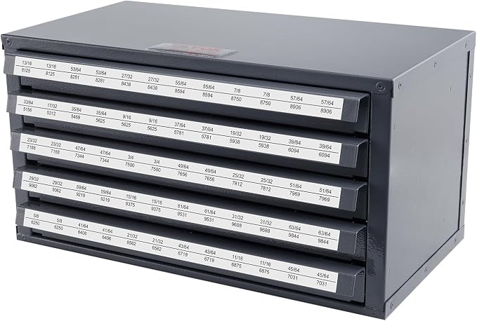 VEVOR Drill Bit Dispenser Cabinet, Five-Drawer Drill Bit Dispenser, 1/2" Reduced Shank Drill Bit Organizer Cabinet, Drill Dispenser Organizer Cabinet for Sizes 33/64" to 63/64" in 1/64" Increments by VEVOR