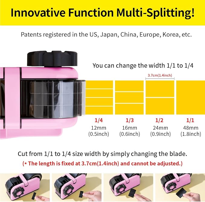 [TENDO°] TENDO Multi-Section Tape Dispenser, Custom Width Tape Cutter with 4 Cutting Sections, Built-in Safety Blade, Ergonomic Grip for Packing and Office Use, ZO-508(Pink) - Image 2