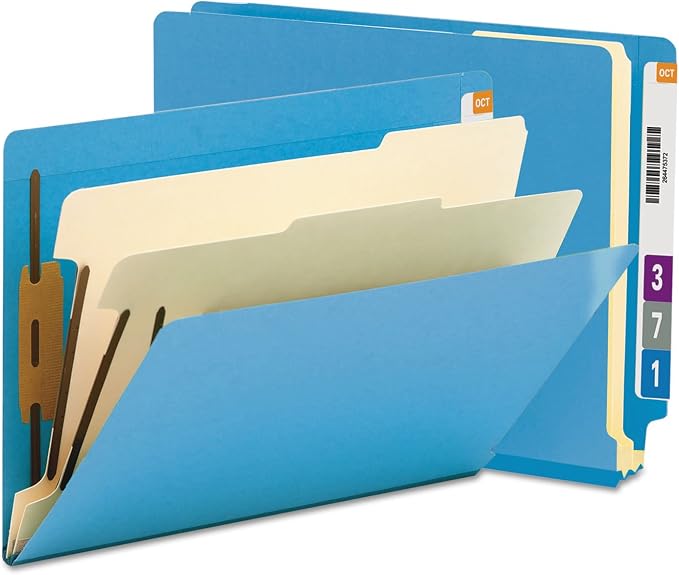 Smead End Tab Classification File Folder, 2 Dividers, 2" Expansion, Letter Size, Blue, 10 per Box (26836) by SMEAD