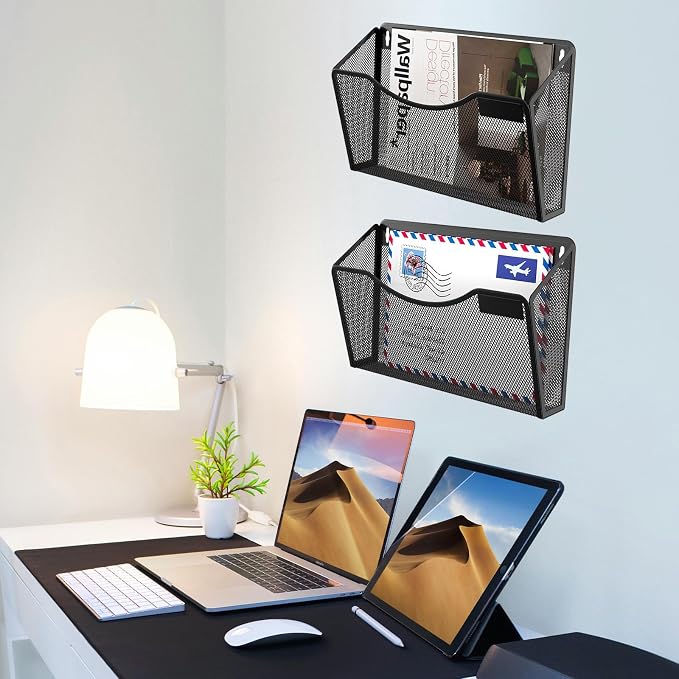 Gawerk 3 Pack Wall File Organizer, Mesh Wall File Pocket Mail Organizer Hanging Metal Vertical Wall Mounted File Holder for Office/Home - Image 5