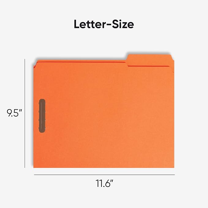 Smead Fastener File Folders, Reinforced 1/3-Cut Tabs, 2 Fasteners, Letter Size, Orange, 50 per Box (12540) - Image 3