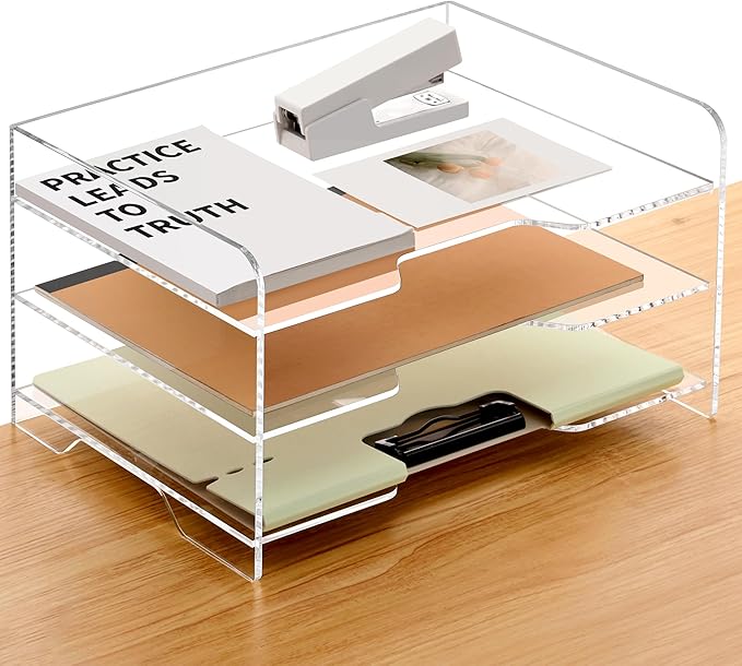 SANRUI Acrylic Paper Organizer Letter Tray for Desk, 3 Tier Enlarged File Sorter,Clear File Holder Desktop Shelf Document Storage for School Office Home by SANRUI