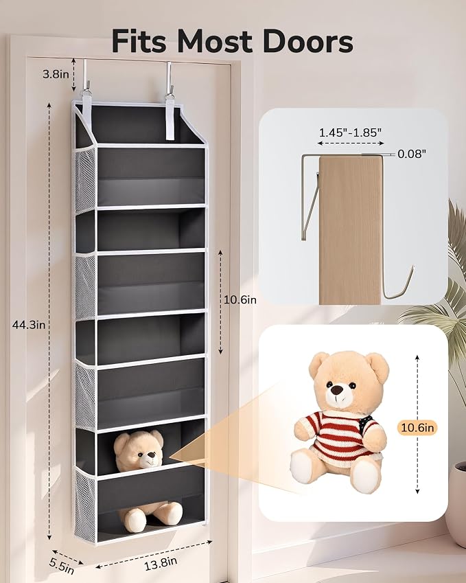 ULG 2 Pack Small Over Door Organizer with 4 Large Pockets 8 Mesh Side Pockets, Hanging Storage Organizer with Clear Window Kids Toys Deep Gray - Image 2