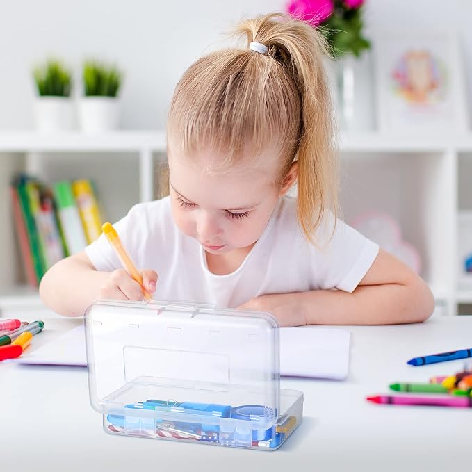 Fainne 24 Pack Pencil Boxes for School Clear Plastic Pencil Case Large Plastic Crayon Box Bulk Stackable Classroom Stationery Organizer School Supplies(Transparent) - Image 6
