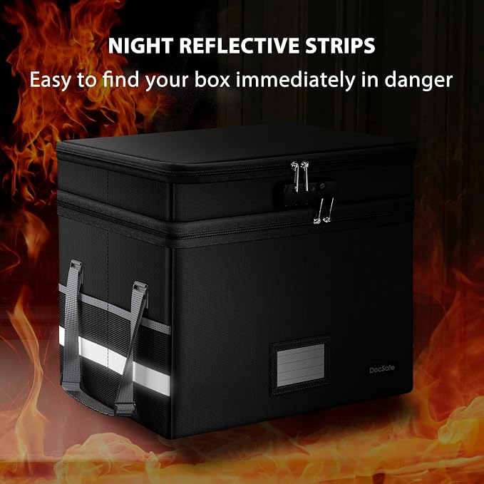 DocSafe File Box with Lock,Multi-Layer Fireproof Document Box Collapsible File Storage Organizer with Pockets/Handle,Large Portable Home Office Filing Safe for Hanging Letter/Legal Size Folders,Black - Image 7