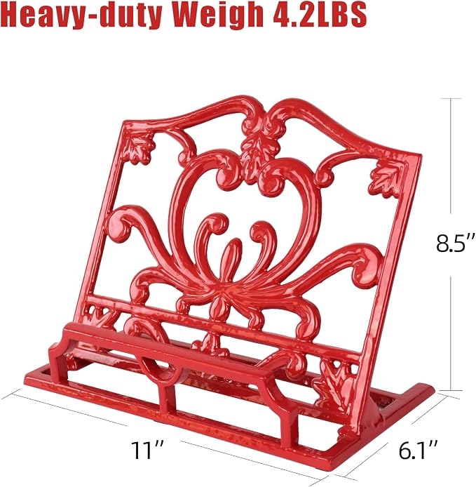 Cookbook Stand, Cast Iron Heavy-Duty Recipe Book Holder, Kitchen Vintage Recipe Book Holder, Reading Rest Holder for Easel/Counter/Books/Magazine/iPad/Bible Red - Image 7