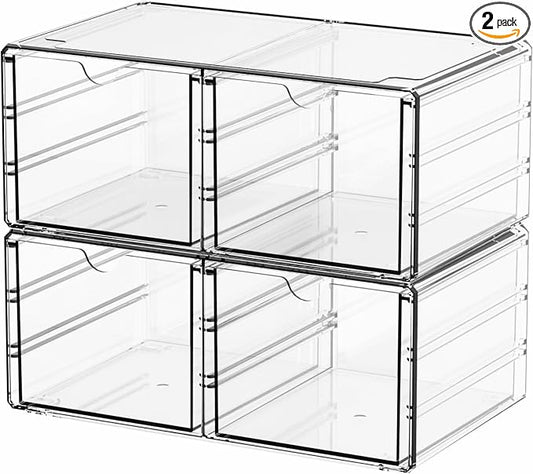 2 Pack Acrylic Storage Drawers With 4 Drawers,Stackable Desk Organizers and Makeup Organizer,Large Clear Office Supplies Organizer for Pen,Medical,Art Craft,Stationery Organizer for Countertop by Yieach