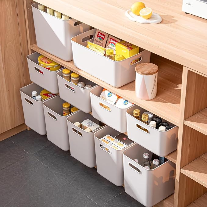 Ytteve Light Grey 2-Pack Large Plastic Storage Bins with Handles, 14.2" x 10" x 6.3" Organizer Containers for Kitchen Pantry, Closet, Bathroom, Office & Cabinet Drawers - Image 5