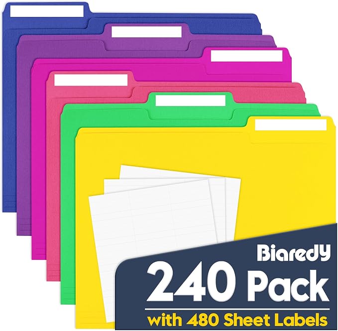 240 Pack Colored File Folders, Letter Size Paper Folders with 1/3-Cut Tabs & Blank Labels, 8.5" x 11" Bulk Durable File Folders for Office/Business/School/Law Firms Use by Unknown
