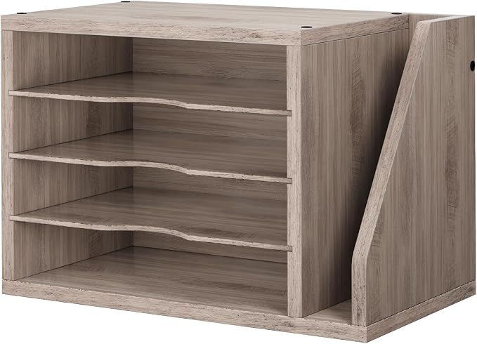 Wooden Mail Organizer, Desk Organizer with 3 Adjustable Shelves | Mail Sorter, File Organizer Desktop, Mail Holder for Home Office, Letter Sorter for Envelopes, Bills, Magazines, Greige by Cresohom