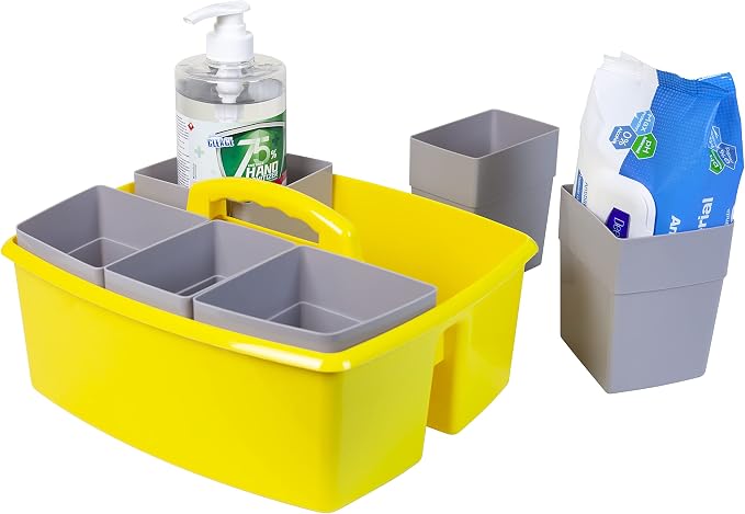 Storex Large Classroom Caddy with Cups, 13 x 11 x 6.575 Inches, Yellow, Case of 2 (00982A02C) - Image 7