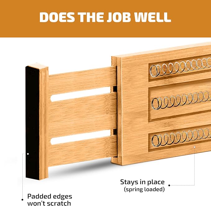 6-Pack Deep Drawer Dividers 4-Inch High Dresser Drawer Organizer, Bamboo | Adjustable 11.5-17 Inch Spring-Loaded Separators for Clothes, Utensils, Socks, Bedroom, Bathroom, Kitchen, Office, No Tools - Image 7