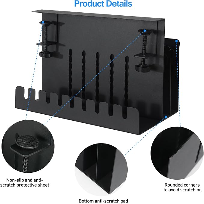 MAXECHO Desk Side Storage, Under Desk Laptop Mount, Table Side Hanging File Organizer, No Drill Clamp On Cable Management Tray, Laptop Holder with Magnetic Pen Holder for Office and Home, Load 22 Lbs - Image 4