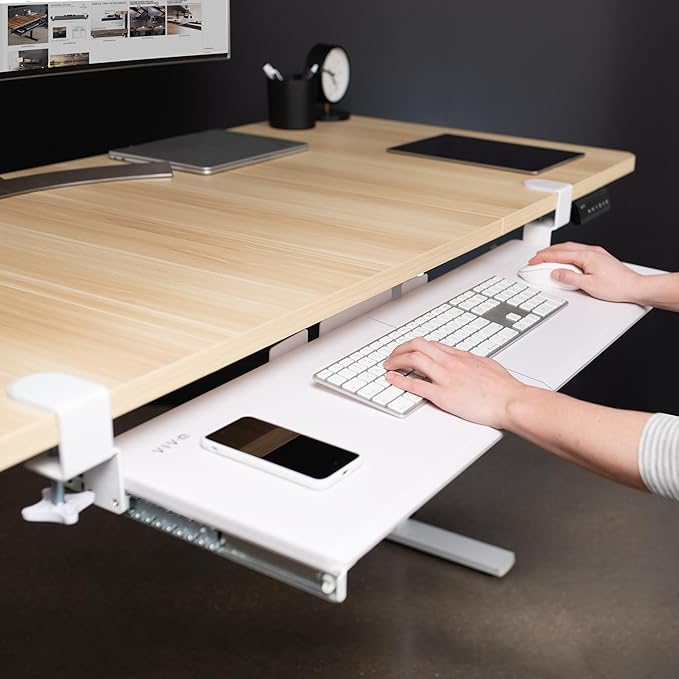 VIVO White Extra Large 34 x 11 in Under Desk Keyboard Tray, MOUNT-KB15EW | Keyboard Tray for Typing, Slide Out Platform, Extra Sturdy C-Clamp Mount System, Computer Drawer, Black Frame - Image 5