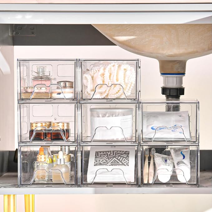 8Pack Acrylic Storage Drawers, Clear Stackable Storage Drawers, Acrylic Storage Bins with Drawers for Fridge Organizers, PlasticDrawers Stackable for Makeup Organizers Cosmetic Display - Image 2