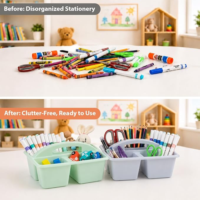 6 Pack Assorted Colors Classrooms Caddy 4 Compartment Classroom Caddy Compartment Caddies Set Table Caddies Classrooms with Handle for Classroom Organization Table Desk Office Supplies(Boho) - Image 4