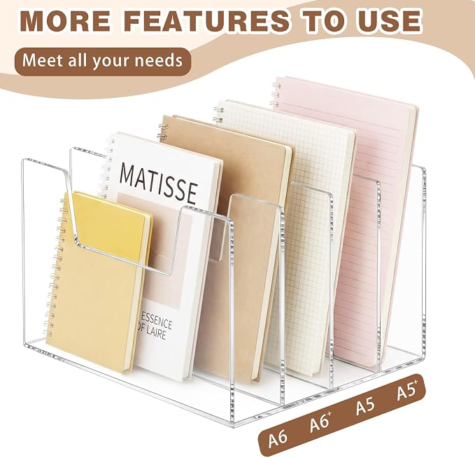 4 Section Clear Acrylic Desktop File Organizer Vertical File Sorter 4mm Thick, Large Capacity Upright Magazine Organizer, Book Paper, Notebooks, Envelopes, Mail Holder - Image 4