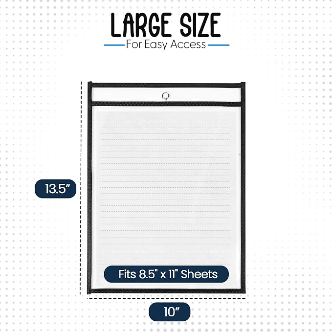 Essex Wares - 10 Pack, Black Job Ticket Holders, 10" Wide x 13.5" Tall | Water-Resistant, Shop Ticket Holders, Document Protectors, Clear Plastic Sleeves, Reusable & Easy Erase, Dry Erase Pockets - Image 2