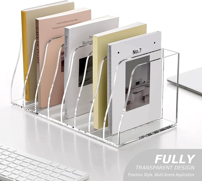 SANRUI Acrylic Desk File Organizer, 8 Slot Clear Magazine File Holder | Desktop Vertical Workspace Sorters, Folder Rack for Office Accessories Organization Storage - Image 8