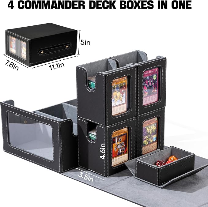 Card Storage Box MTG Deck Box, Trading Card Storage Box, Commander Deck Box, 500+ Double-Sleeved Cards, TCG Sports Card Storage, MTG Commander Deck Box (Black & Grey) - Image 3