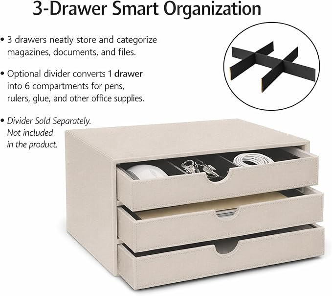 UnionBasic Document Organizer, 3-Drawer File Cabinet Document Storage Box, Office Desktop Filing Organizer, Beige - Image 5